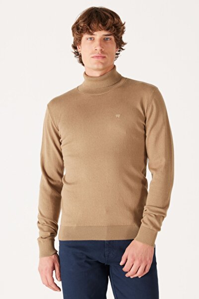 WRANGLER Regular Fit Normal Kesim %100 Pamuk Balıkçı Yaka Bej Triko