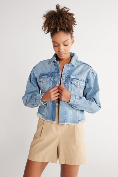 WRANGLER Regular Fit Regular Cut Blue Stretchy Crop Jean Jeans Jacket