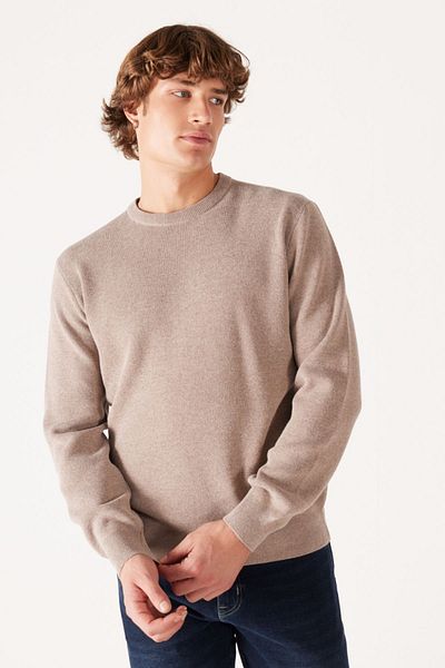 WRANGLER Regular Fit Regular Cut Crew Neck Beige Knitwear Sweater