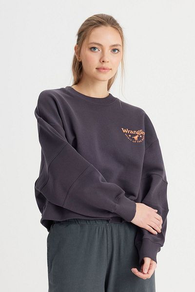 WRANGLER Relaxed Fit Wide Cut Crew Neck 100% Cotton Black Sweatshirt
