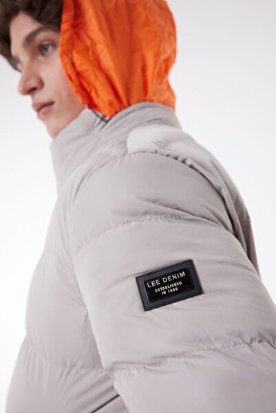 Lee Regular Fit Regular Cut Stand Collar Off White Puffer Jacket