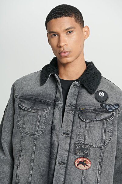 Lee Sherpa Collar Black Jeans - 100% Cotton, Trucker Regular Fit Denim Jacket