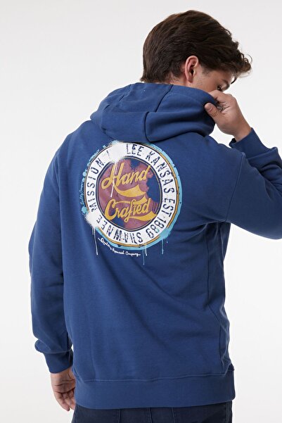 Lee Regular Fit Normal Kesim Kapüşonlu Şardonlu İndigo Sweatshirt