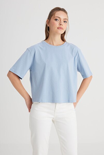 WRANGLER Relaxed Fit Geniş Kesim Bisiklet Yaka %100 Pamuk Mavi Tişört