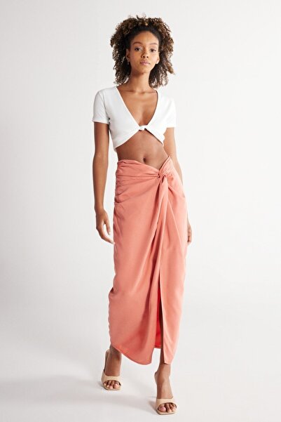 WRANGLER Regular Fit Normal Kesim Yüksek Bel Somon Yırtmaçlı Uzun Etek