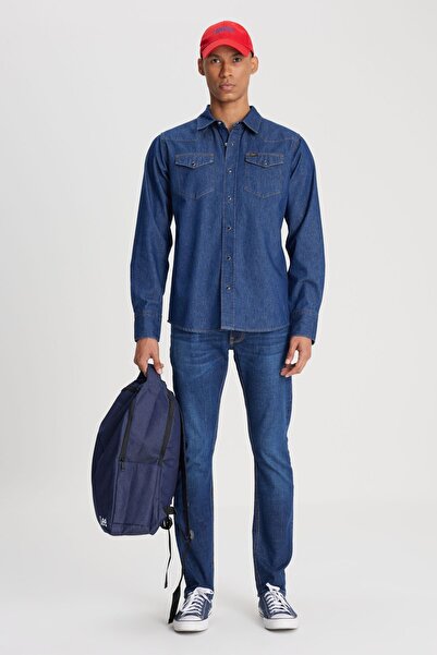 Lee Slim Fit Dar Kesim Normal Bel Dar Paça Luke Koyu Mavi Jean Kot Pantolon