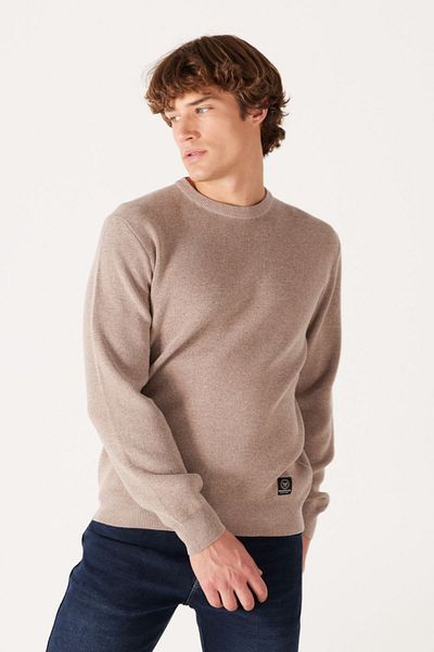 WRANGLER Regular Fit Regular Cut Crew Neck Beige Knitwear Sweater