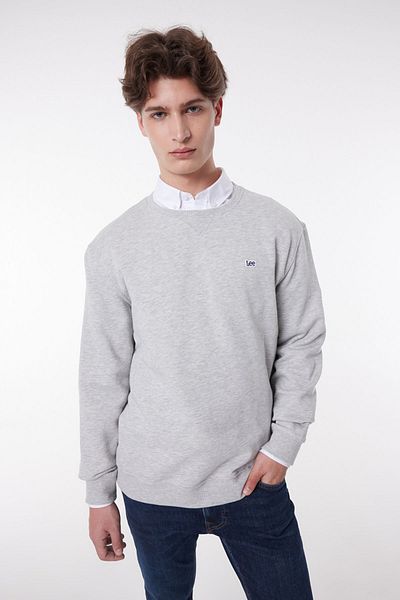 Lee Regular Fit Regular Cut 100% Cotton Crew Neck Fleece Inside Gray Melange Sweatshirt