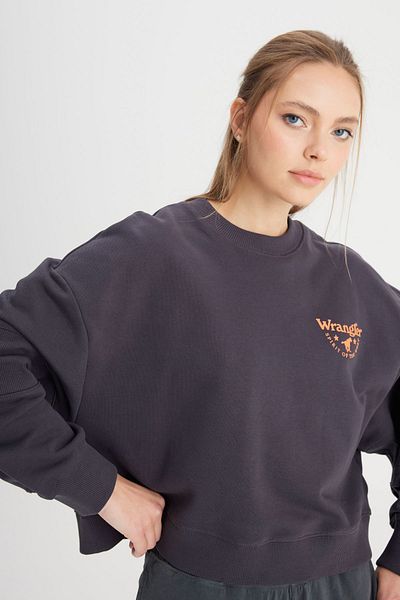 WRANGLER Relaxed Fit Wide Cut Crew Neck 100% Cotton Black Sweatshirt
