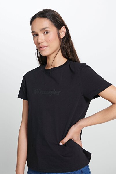WRANGLER Μαύρο T-Shirt με λαιμόκοψη 100% βαμβάκι με κανονική εφαρμογή