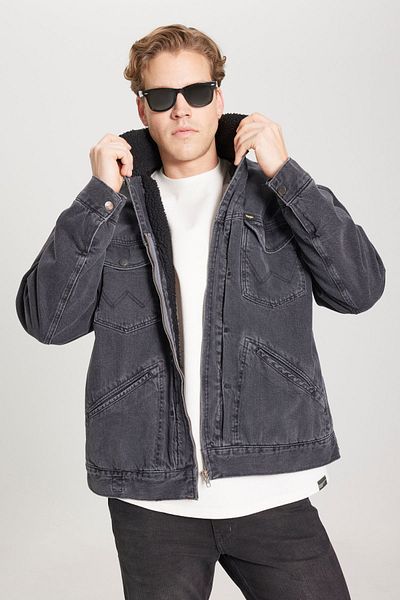 WRANGLER Regular Fit Regular Cut Full Zippered Sherpa Jean Jeans Jacket