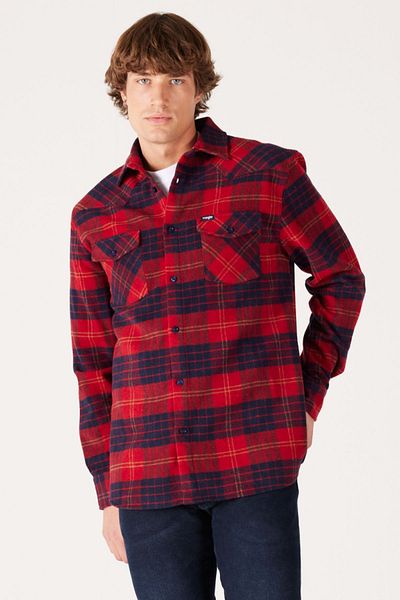WRANGLER Regular Fit Normal Cut Long Sleeve Red Shirt