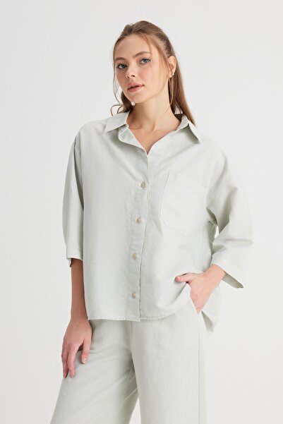 WRANGLER Relaxed Fit Geniş Kesim Kısa Kollu Mint Yeşili Gömlek