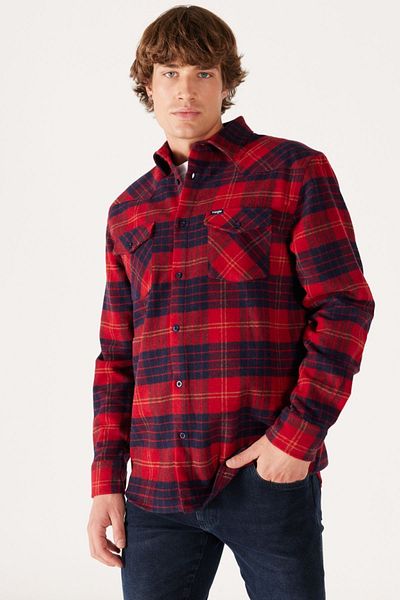 WRANGLER Regular Fit Normal Cut Long Sleeve Red Shirt