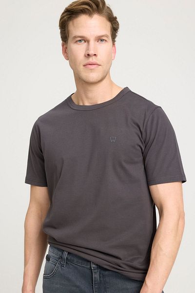 WRANGLER Regular Fit Regular Cut Crew Neck 100% Cotton Anthracite T-Shirt