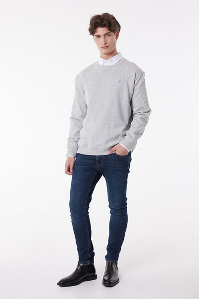 Lee Regular Fit Regular Cut 100% Cotton Crew Neck Fleece Inside Gray Melange Sweatshirt