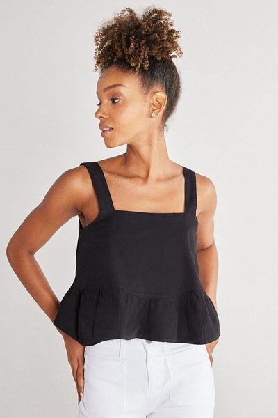 WRANGLER Schwarze Sling-Bluse – 100 % Baumwolle, quadratischer Kragen, normale Passform
