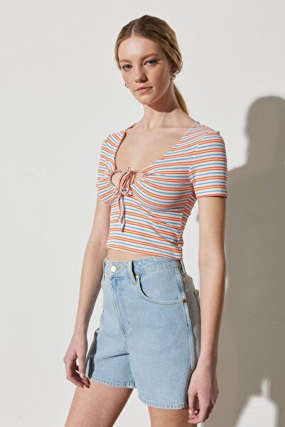 WRANGLER Regular Fit Regular Cut V-Neck Striped Crop Blouse