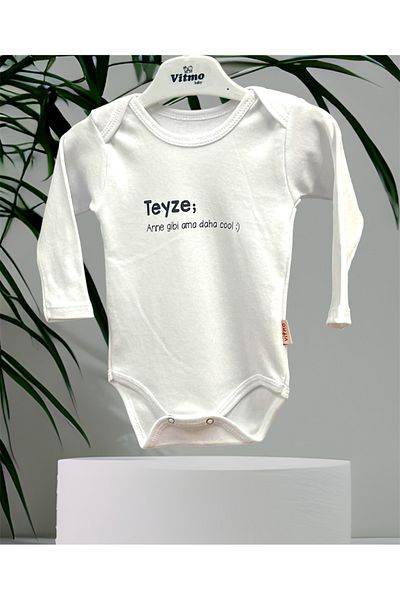 vitmo Special Design Aunt Like 100% Natural Cotton Organic Printed Long Sleeve Bodysuit with Snap Fasteners Baby Badi