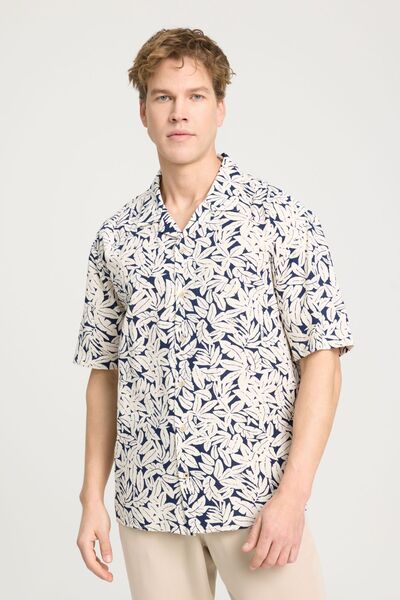 WRANGLER Relaxed Fit Wide Cut Short Sleeve 100% Cotton Navy Blue Shirt