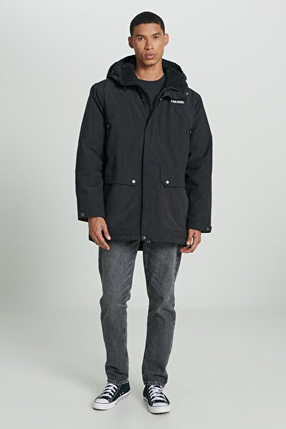 Lee Regular Fit Normal Kesim Kapüşonlu Siyah Parka Ceket