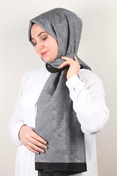 PİRAMİT İpeksi Monogram Şal 2753-11 Füme