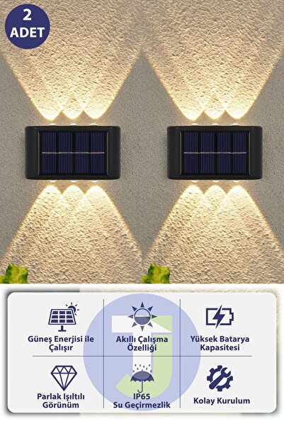 Bosile Modern Solar Güneş Enerjili 6 Ledli Bahçe Aydınlatması Aplik Sarı Işık...