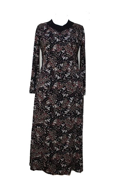 HESNA Plus Size Serap - Claret Red Leaf Μαύρο Γυναικείο Φόρεμα