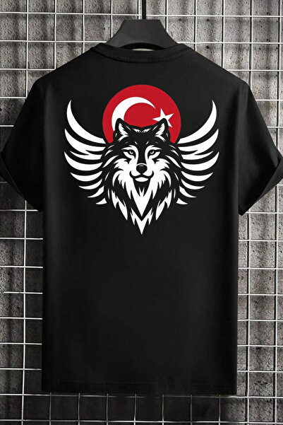 NoVibe تي شيرت قطني بأكمام قصيرة مطبوع عليه Gray Wolf للجنسين