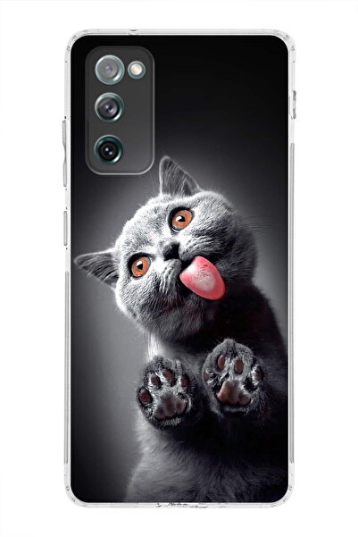 PrintiFy Samsung Galaxy S20 FE ile Uyumlu Kedi 2 Kamera Korumalı Şeffaf Kılıf