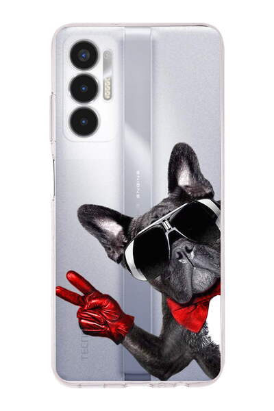 PrintiFy Tecno Pova 3 ile Uyumlu Köpek 2 Kamera Korumalı Şeffaf Kılıf