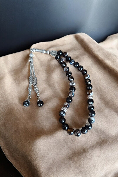 MGA DOĞAL TAŞ مسبحة عقيق العين مكونة من 33 قطعة - صندوق MDF مخصص مع تفاصيل حج...