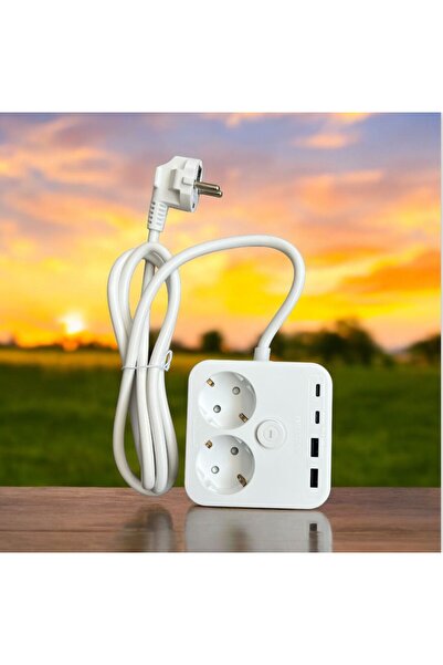 Protonust Akım Korumalı Priz 2X Usb 2X Type-c Akım Korumalı 2'Lİ Priz 1.4mt Duvar Askılı