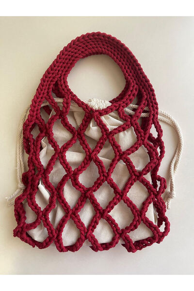 örgü FİLE EL ÇANTASI BORDO 40X30 CM