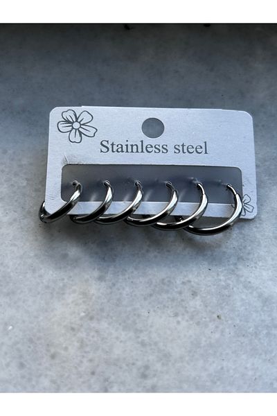 axexuar 6-Piece Real Steel Women's Set - Circle and Earrings in Six Different Sizes