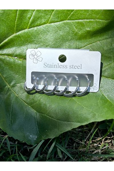 axexuar 6-Piece Real Steel Women's Set - Circle and Earrings in Six Different Sizes