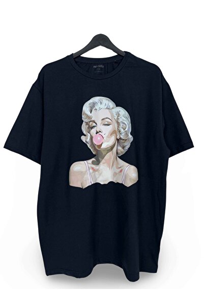 nirvoda تي شيرت مارلين مونرو مطبوع فضفاض برقبة دائرية باللون الأسود