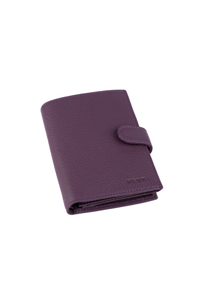 Verka Hakiki Deri Bozuk Para Bölmeli Fermuarlı ve Kağıt Para Bölmeli Lüks Unisex Cüzdan Mürdüm