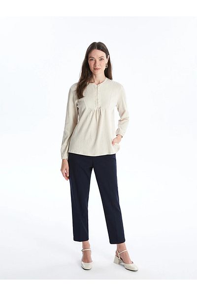 LC Waikiki LCW Grace - Embroidery Detail Crew Neck Long Sleeve Women's Blouse