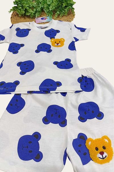 dinamik çocuk Children's Embroidered Teddy Bear Set of 2 - Boys/Girls Unisex Summer Thin Short Sleeve