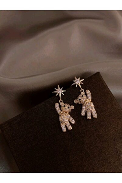 Shisa Jewel 925 Ayar Gümüş, Ayı Şeklinde (GÖZLÜ), Pırlantalarla Süslenmiş Küpe(52)