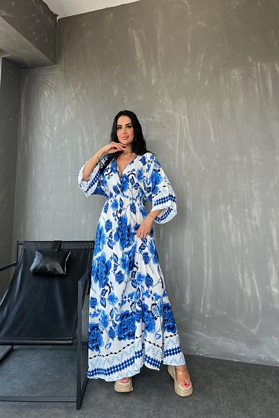 kamacibutik Ύφασμα βισκόζης - Καλοκαιρινό φόρεμα με διπλό στήθος με φλοράλ στάμπα, λεπτομέρεια με σχισμή