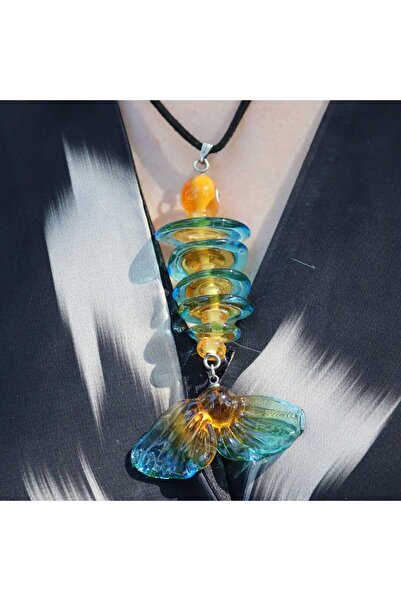 Atölye Şems ÇELİK MURANO CAM YILAN TASARIM BALIK KILÇIK KOLYE