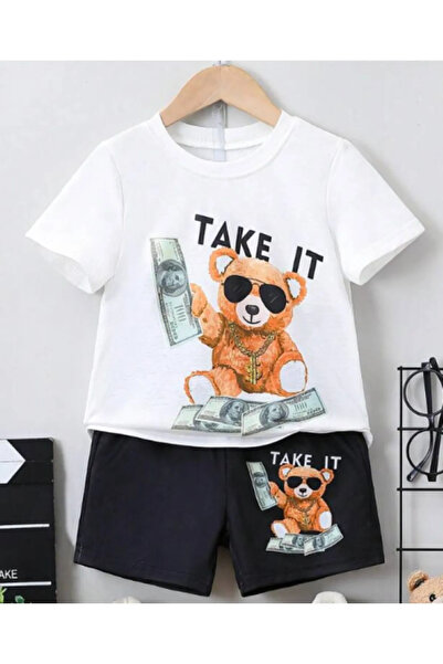 FRİENDS KİDS Σετ παιδικό σορτς και μπλουζάκι με στάμπα αρκουδάκι με δολάρια