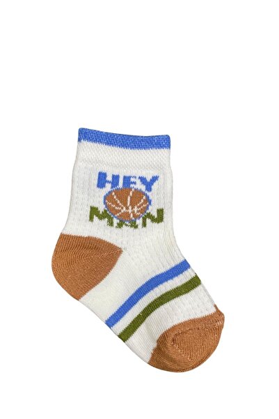 Akface Organik Pamuk Sportif Desenli Haki Mavi Yenidoğan Bebek ve Çocuk Çorabı