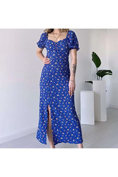 Tülay Butik Kare yaka önü büzgülü bürümcük elbise