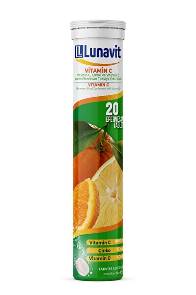 LUNAVİT Vitamin C Çinko ve Vitamin D İçeren 20 Efervesan Tb.