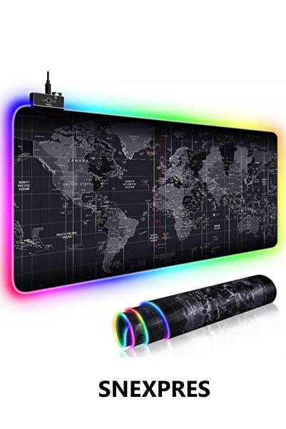 Everest Grup Dünya Desenli Işıklı Rgb Oyuncu Mouse Pad 78x30 Cm Kaymaz Ledli Mousepad Işıklı Mauspad