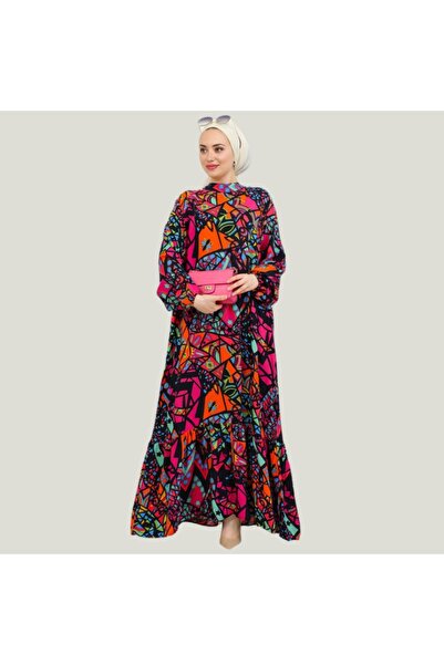TIWCO Black Judge Collar Patterned Dress