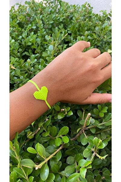 elamindunyasi Mum Ip Makrome Örme Kalp Bileklik, Neon Sarı 5 Adet